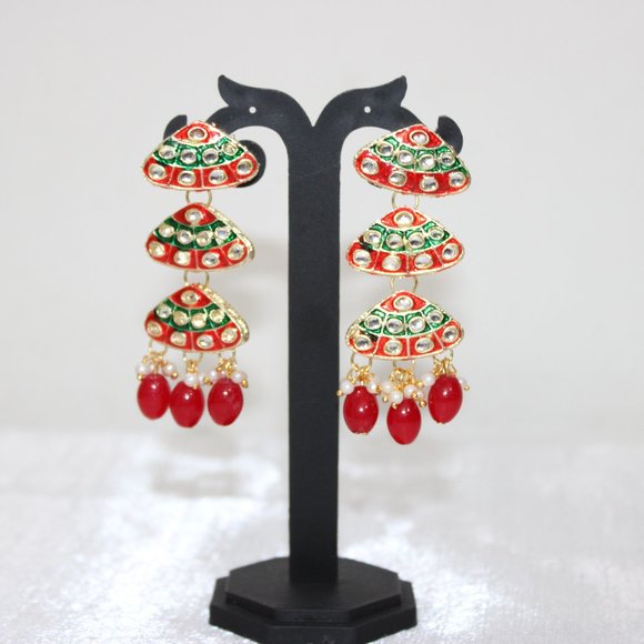 Jewelry - Red Green Kundan Fancy Light Weight Earrings